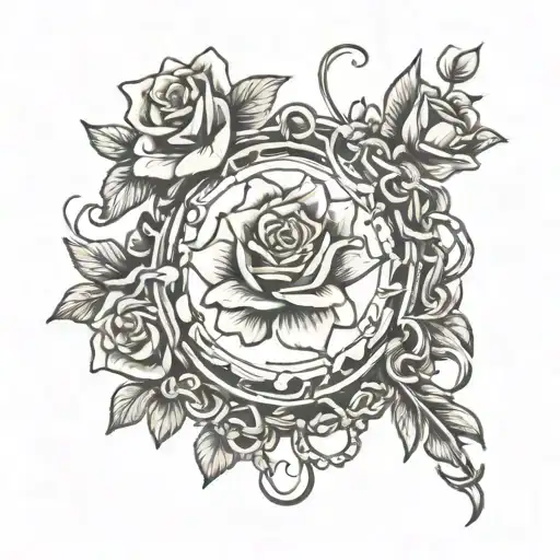 gracefully broken with chain and flowers tattoo design idea
