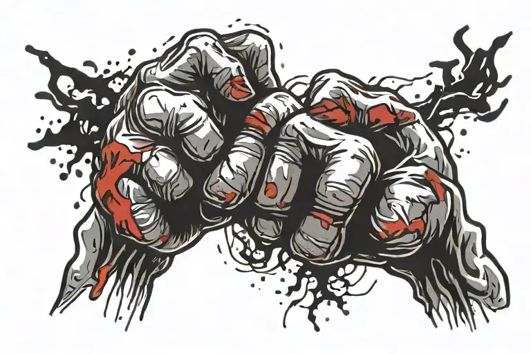 bloody fist bumping tattoo design idea