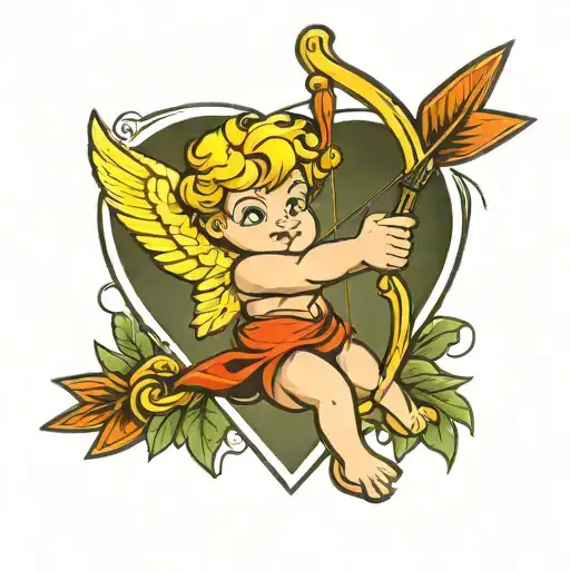 cupid shooting bow and arrow tattoo design idea