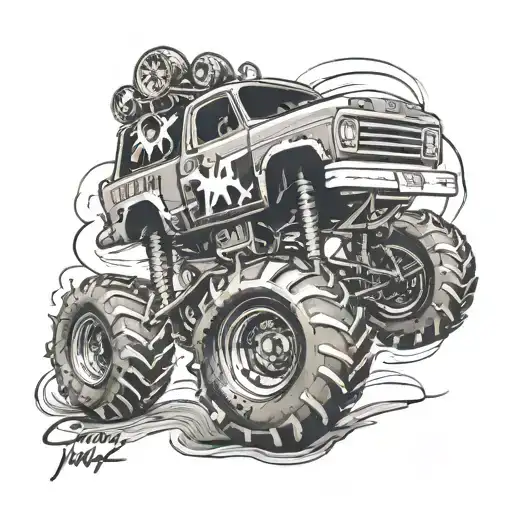 monster truck with name Jack on the door tattoo design idea