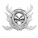 realisic skull inside a laurel wreath momento mori written underneath in old english font tattoo design idea