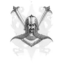 warrior with sword raised to sky and cape tattoo design idea
