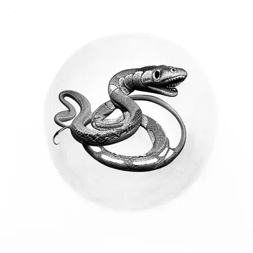 A camera lens morphing into a snake coiled around a paintbrush tattoo design idea