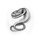 A camera lens morphing into a snake coiled around a paintbrush tattoo design idea