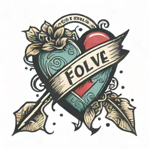 Heart with arrow, wording "fool for love" tattoo design idea