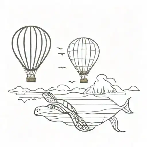 A minimalist hot air balloon floating above a turtle, symbolizing the client's adventurous spirit and love for travel tattoo design idea