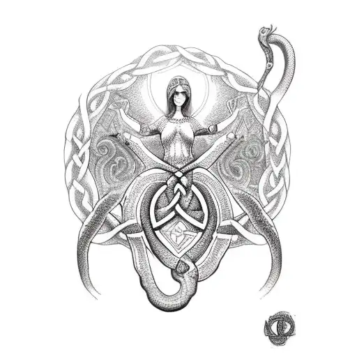 celtic goddess with snake virgin tattoo design idea