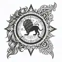 lion compass family initials crest   tattoo design idea