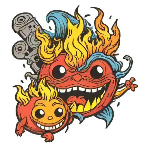 half blue calcifer half red calcifer tattoo design idea