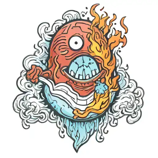 half blue cartoon calcifer half red cartoon calcifer tattoo design idea