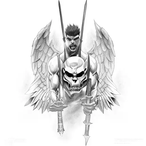  evil male angel with a lance tattoo design idea