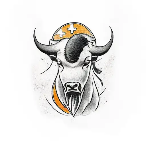 A traditional-style tattoo of a buffalo charging through a football stadium tattoo design idea