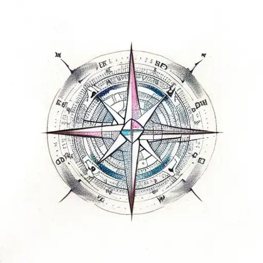 siren with world map with compass and wind rose tattoo design idea