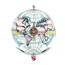 siren with world map with compass and wind rose tattoo design idea