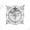 siren with world map with compass and wind rose tattoo design idea