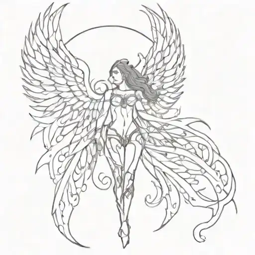 Valkyrie wings water fire "live with intention" tattoo design idea