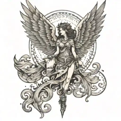 Valkyrie wings water fire "live with intention" tattoo design idea