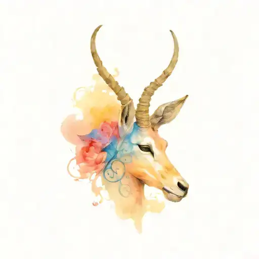 gazelle horns with arabic writing tattoo design idea