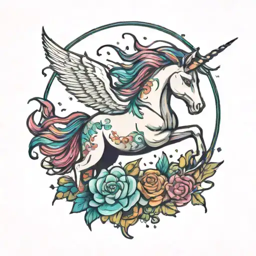 unicorn that throws up rainbows tattoo design idea
