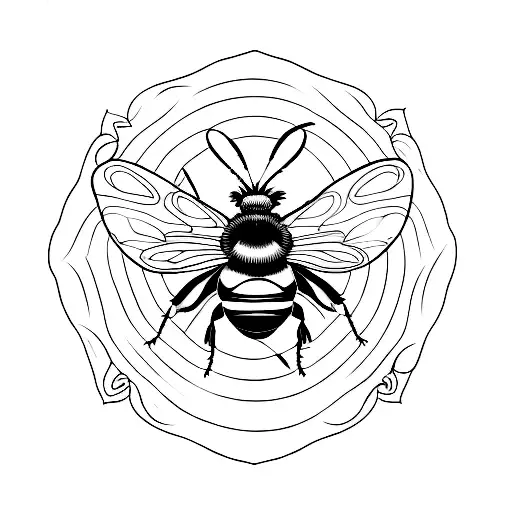 A linework tattoo of a bumblebee inside an ornate picture frame, like an art gallery tattoo design idea