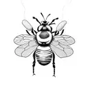 A linework tattoo of a bumblebee surrounded by an ornate picture frame, like an art gallery tattoo design idea
