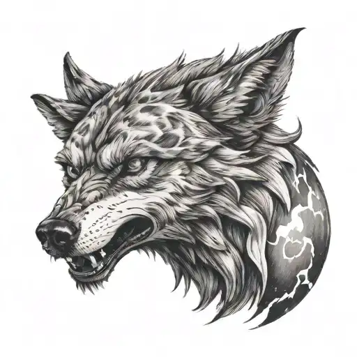 wolf men howling at blood moon griffin tattoo design idea