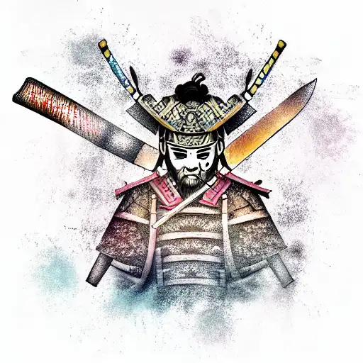 Samurai with sword mask tattoo design idea