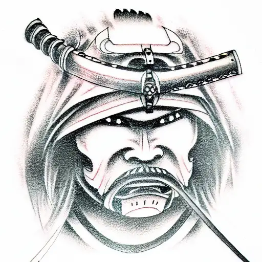 Samurai with sword mask tattoo design idea