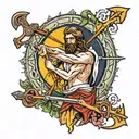 crossbow, jesus, moon surrounded tattoo design idea