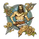 crossbow, jesus, moon surrounded tattoo design idea