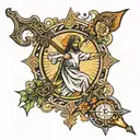 crossbow, jesus, moon surrounded tattoo design idea