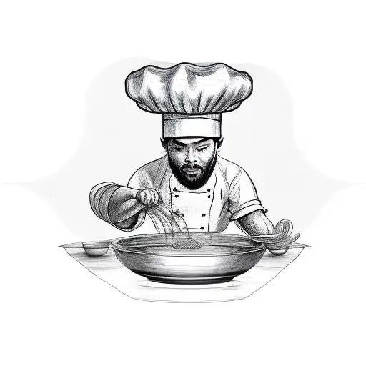 a shrimp with a chefs hat frying rice in a wok tattoo design idea