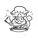 a prawn wearing a chefs hat that is frying rice in a wok tattoo design idea