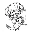 a prawn wearing a chefs hat that is frying rice in a wok tattoo design idea