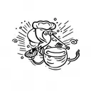 a prawn wearing a chefs hat that is frying rice in a wok tattoo design idea