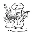 a prawn wearing a chefs hat that is frying rice in a wok tattoo design idea