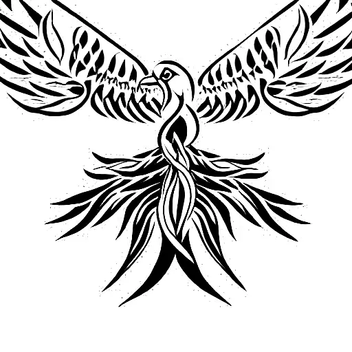 Ave Fénix con flamas y alas abiertas tattoo design idea