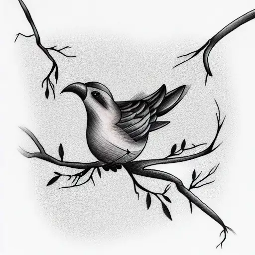 bird on branch tattoo design idea