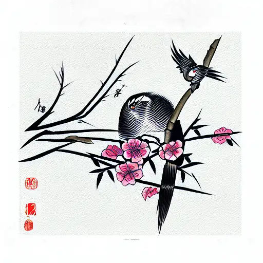 bird on branch tattoo design idea