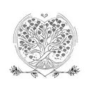 Tree of Life, with Durian, meeple, running shoes, Cross, love heart  tattoo design idea