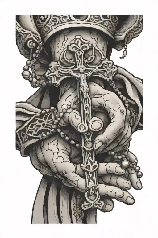 prayer hands holding rosary with cross tattoo design idea