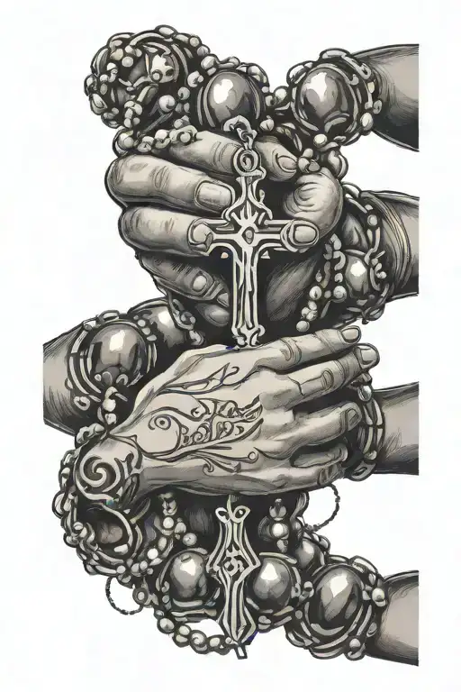 prayer hands holding rosary tattoo design idea