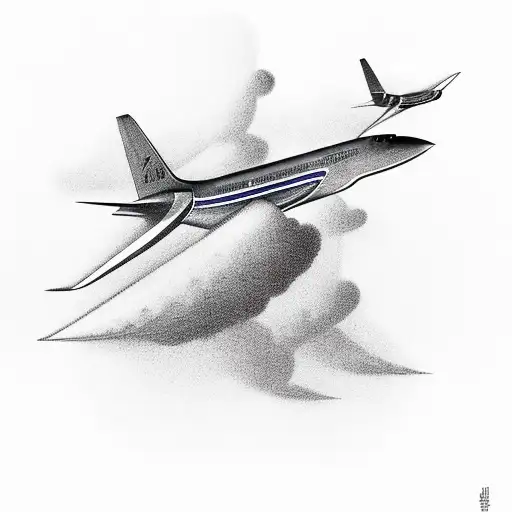 jet flying towards a music symbol with tracing science behind it tattoo design idea