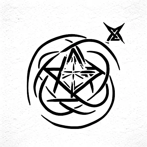 pentagram with flames tattoo design idea