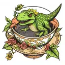 dinosaur in a teacup tattoo design idea