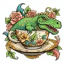 dinosaur in a teacup tattoo design idea
