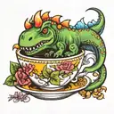 dinosaur in a teacup tattoo design idea