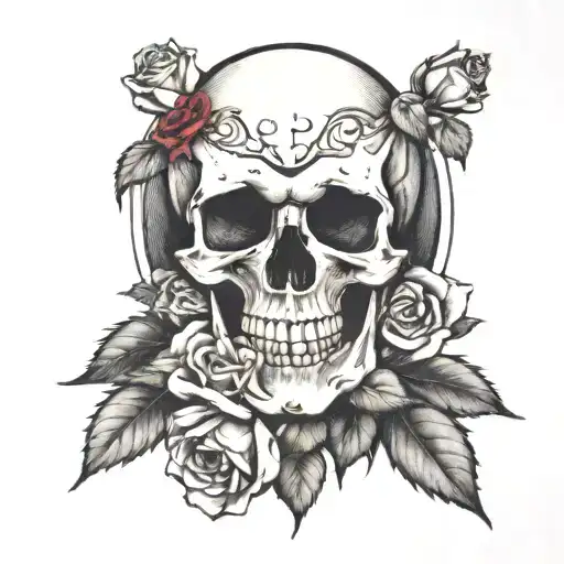 Skull and roses wearing a broken halo  tattoo design idea