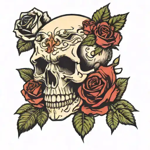 Skull roses broken halo tattoo design idea