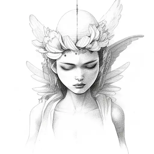 sad angel flowers  tattoo design idea